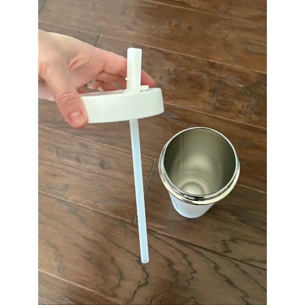 Lululemon 24 oz White Steel Tumbler with Straw lid